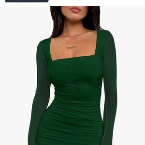 Elegant Green Long Sleeve Dress